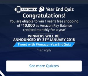 Answers of Amazon Year end quiz 29th dec