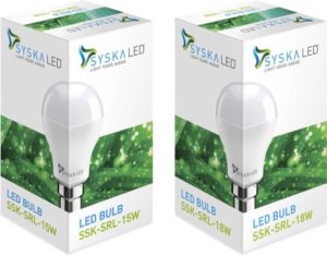 Buy Syska Led Lights 15 W, 18 W B22 LED Bulb (White, Pack of 2) for Rs.8 only