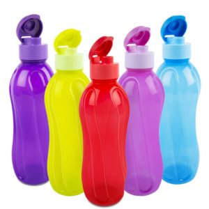 Cello Aqua Flip Polypropylene Bottle Set, 1 Litre, 5-Pieces, Multicolour