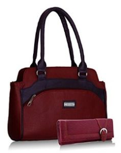 Fantosy women maroon and purple handbag and wallet FNB-325_059 