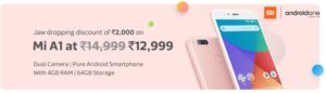 Flipkart Mi A1 (64 GB, 4 GB RAM) Rs 12999 10% Off with SBI Credit Card