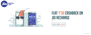 Freecharge – Get flat Rs.30 cashback on JIO recharge 