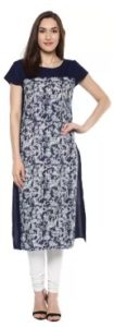 KRAPAL Casual Printed Women Kurti (Blue)