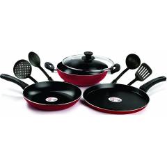 Moglix – Buy Pigeon Mio 8 Pieces Aluminum Red Cookware Set 