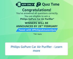Amazon Philips Car Purifier Quiz Answers