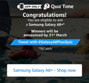 Amazon Samsung Galaxy A8+ Quiz Today Answers