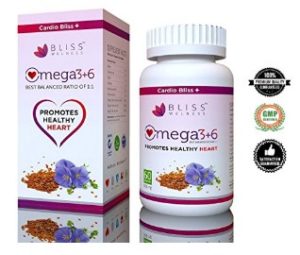 Bliss Welness Cardio Bliss + Omega 3 (Omega 3 6 9) Heart Health Supplement 100% Vegan / Vegetarian Active - 60 Capsules