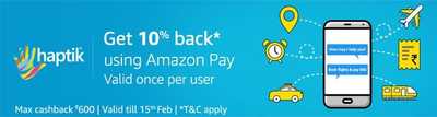 Haptik - Get 10% cashback upto Rs 600 on any transaction via Amazon Pay Balance