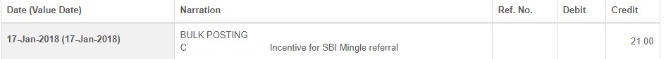 SBI Mingle App Refer and Earn Proof