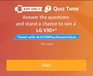 answers of Amazon LG V30+ Quiz start page