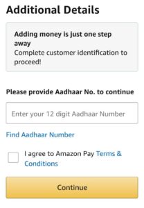 Amazon Aadhaar Verification KYC