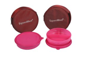 Amazon- Buy Signoraware Mini Meal Lunch Box with Bag Set, 550ml, Set of 2, Pink at Rs 324