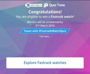 Amazon Fastrack Quiz Winner Page