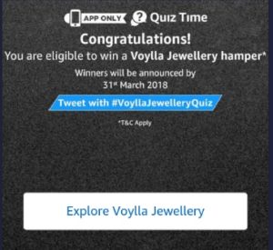 Answers of Voylla Amazon Quiz Feb