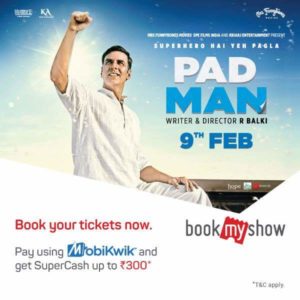 Bookmyshow - Supercash on Booking Padman Movie Tickets
