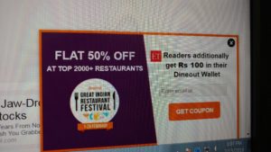 Dineout - Get Free 100 Credits from Economictimes