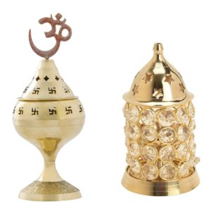 Frestol Brass Crystal Jyot and Om Devi Jyot Combo Set