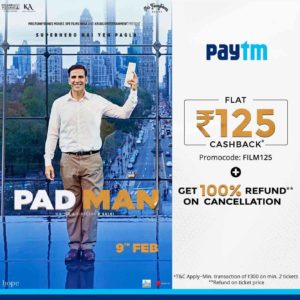 Paytm - Flat Rs. 125 Cashback on Padman Movie Tickets