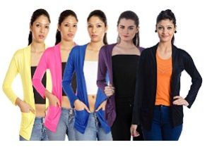 TeeMoods Women's Viscose Modal Full Sleeves Front Open Shrugs Cardigans with Pockets-Pack of Five