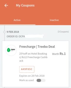 Treebo freecharge Rs 12 cashback