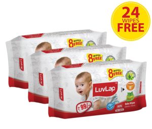 Amazon - Buy Luvlap Paraben Free Baby Wet Wipes with Aloe Vera - 3 packs (216 Wipes + 24 Wipes Free) at Rs 178