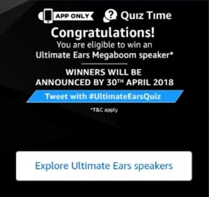 Amazon Ultimate Quiz time Answers