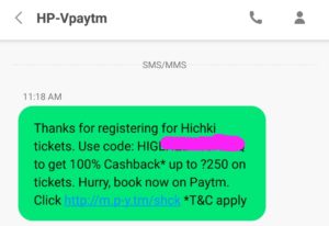 Paytm - 100% Cashback on Booking Hichki Movie Tickets 1