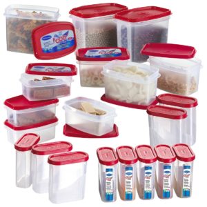 Primeway Modular Kitchen Food Storage Plastic Containers, 275ml, 500ml 750ml, 1 Litre, Set of 20 Pcs, Red