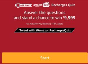 amazon pay recharge quiz win Rs 9999 pay balance