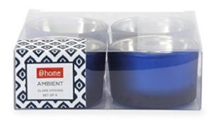 @Home Ambient Glass Votive (5.52 cm x 6 cm x 3.51 cm, Blue, Set of 4) 