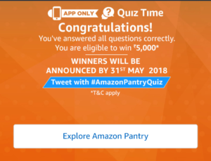 Amazon Pantry Quiz Time Answers April