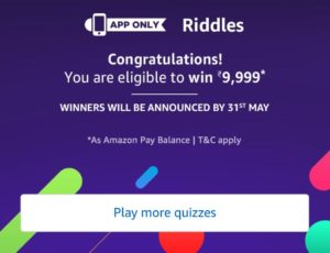 Amazon Riddles Quiz Rs 9999 Answers