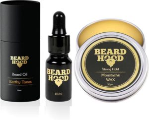 BEARDHOOD Earthy Tones Beard Oil (10ml) & 100% Natural Mustache Wax Strong Hold (30g) (Set of 2)