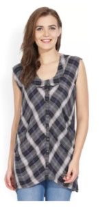 Flying Machine Casual Sleeveless Checkered Women's Black Top