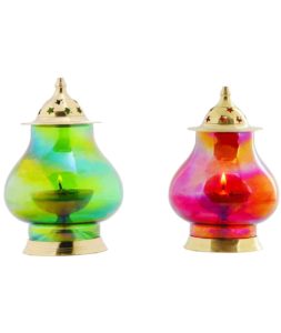 Frestol Brass Udupi Jyot with Color Glass