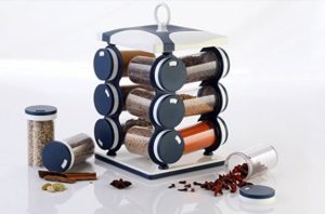 Floraware Plastic Revolving Spice Rack Set, 140ml, Set of 12, Blue