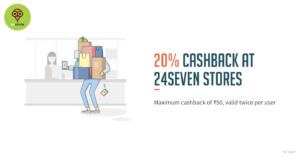 Freecharge- Get Flat 20% Cashback at 24 7 Retail stores
