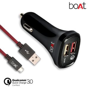 boAt Dual Port Rapid Car charger (Qualcomm Certified) with Quick Charge 3.0 + Free Micro USB Cable - (Black)