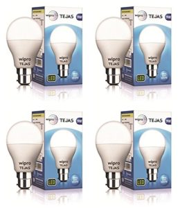 Amazon -  Buy Wipro Tejas Base B22 9-Watt LED Bulb (Pack of 4, Cool Day Light)  at Rs 339 only