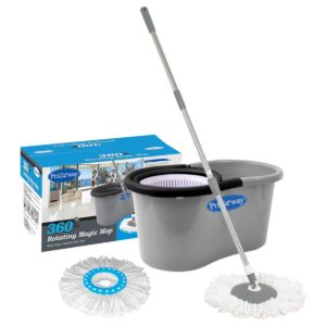 Pepperfry - Buy Primeway 360 Degree Rotating Dark Blue 5500 ML Magic Spin Mop Set with 2 Microfibre Mop Headsat Rs 399 only