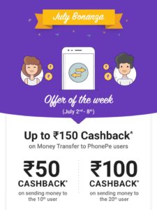 PhonePe - Get Rs. 150 Cashback on Money Transfer
