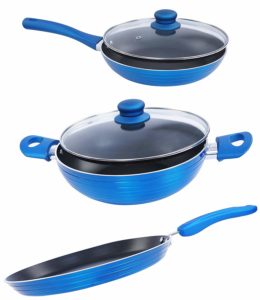 Amazon - Buy Nirlon Non-Stick Aluminium Cookware Set, 3-Pieces, Blue at Rs 1600