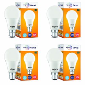 Amazon - Buy Wipro Garnet Base B22 10-Watt LED Bulb (Pack of 4, Cool Day Light)  at Rs 349