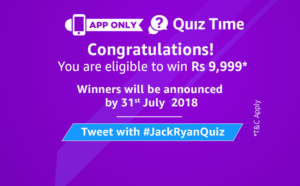 Amazon Jack Ryan Quiz Congratulations