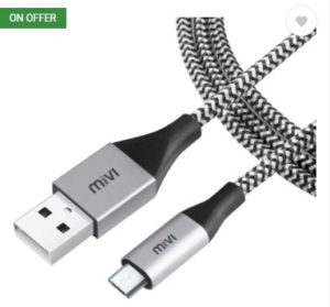 Mivi 6 Ft Long Nylon Braided Original Tough Black Micro USB Cable  (Black)
