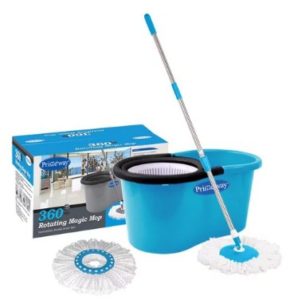 Primeway 360 Degree Rotating Blue & White 5500 ML Magic Spin Mop Set with 2 Microfibre Mop Heads