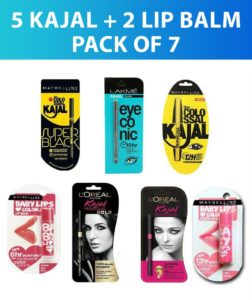 Snapdeal - Buy Maybelline Colossal & Super Black+Loreal Magique Bold & Supreme Black+Lakme Eyeconic Kajal+Lip Balms(Pack of 7) at Rs. 298