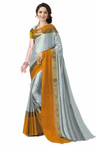 Amazon- Buy Art Decor Sarees Women's Silver Cotton Silk Saree With Blouse Piece at Rs 199