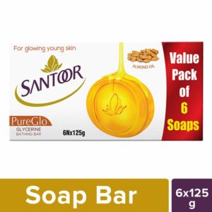 Amazon - Buy Santoor Glycerine PureGlo Bathing Bar, 125g (Pack of 6) at Rs. 122
