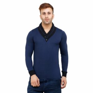 Amazon - Buy Self Design V-Neck Stylish Navy Blue Solid Cotton T-Shirt for Men at Rs. 199